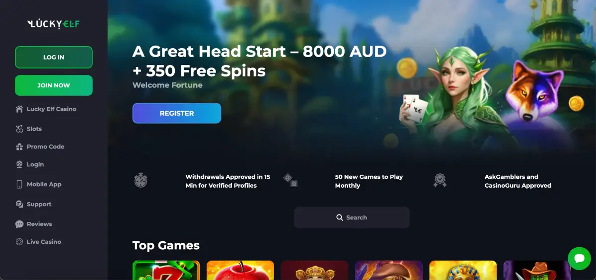 LuckyElf Casino live casino section with live dealers